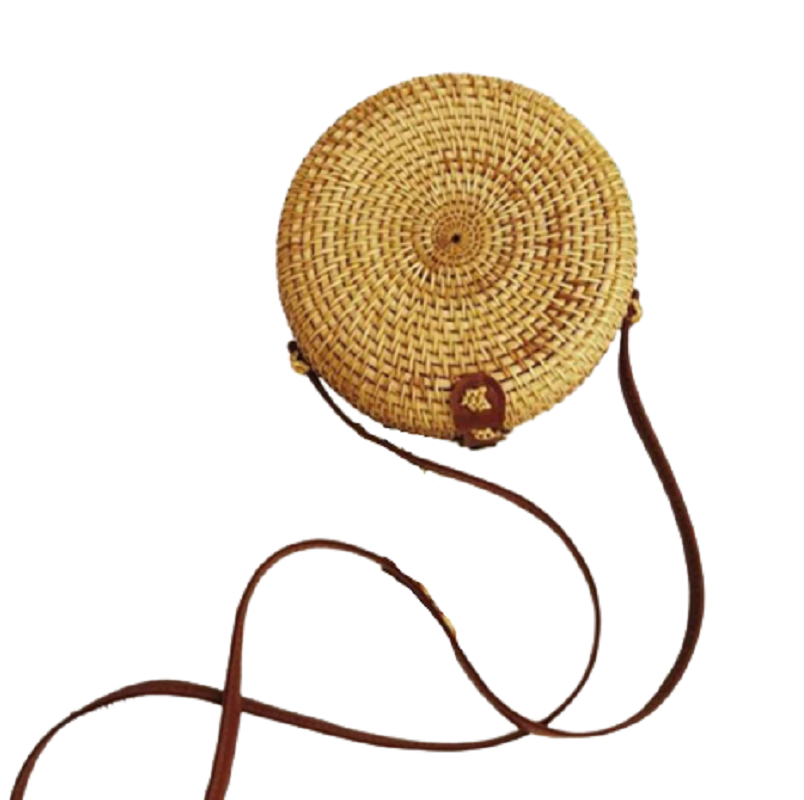 Woven rattan bag round straw shoulder bag