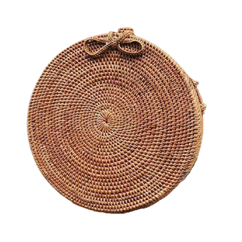 Woven rattan bag round straw shoulder bag