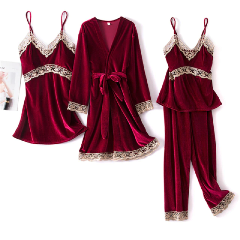 Women's velvet warm winter pyjamas set
