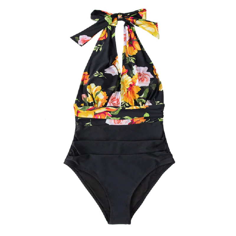 Floral V-neck halter swimsuit iciCosmetic™