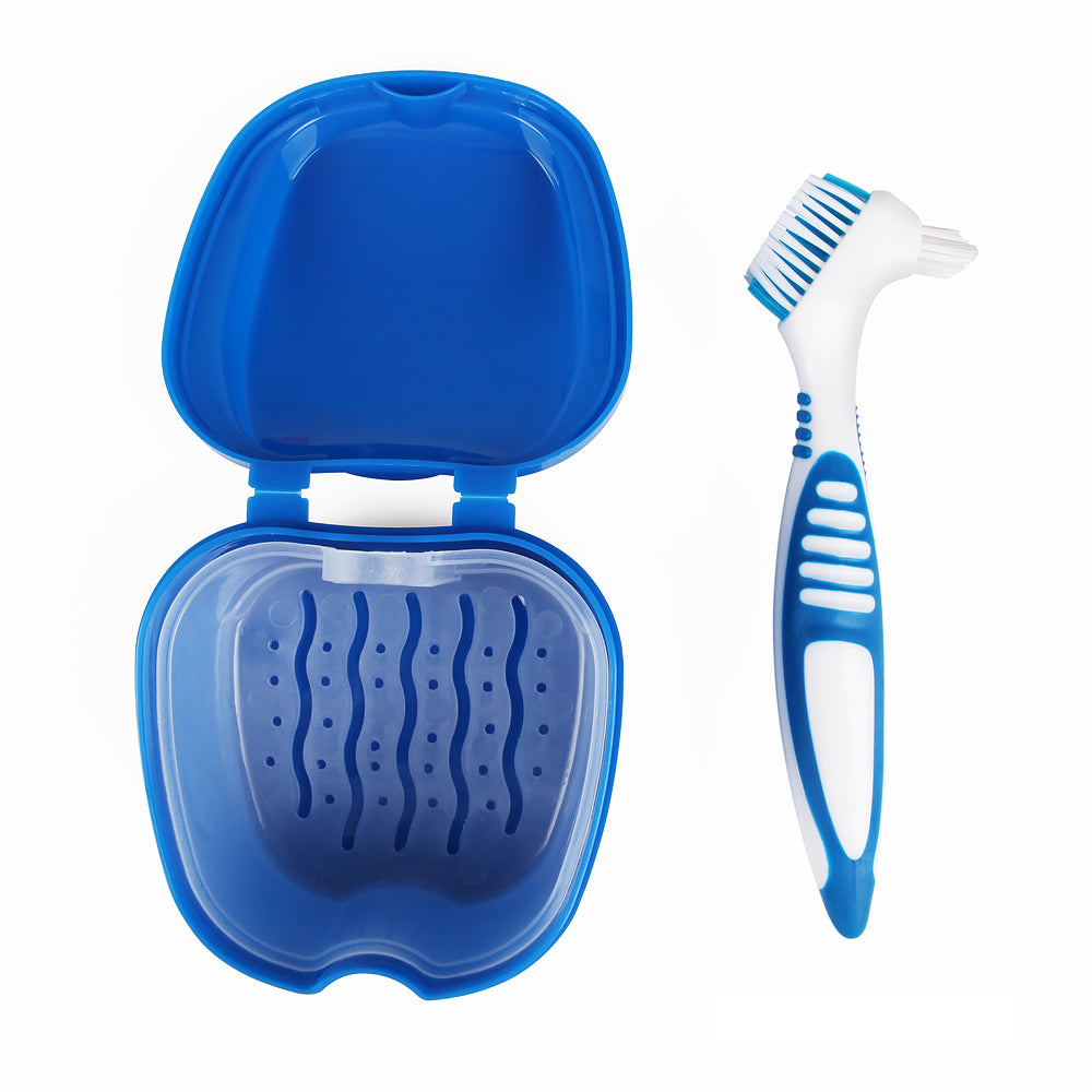 Denture Bath Box Retainer Container with Denture Tooth Brushes