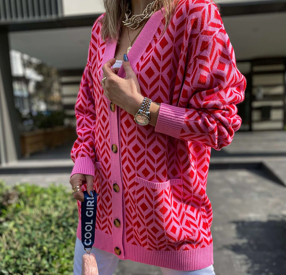 Women's Knitted vintage Sweater Diamond Pattern