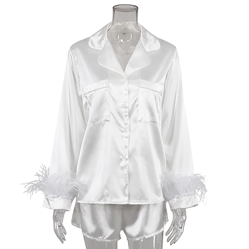 Women’s feathers satin pajamas set