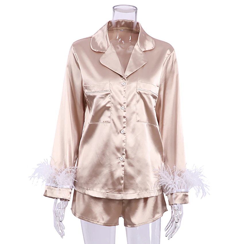 Women’s feathers satin pajamas set