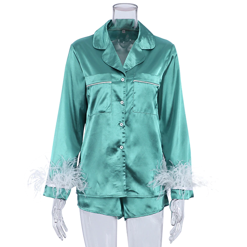 Women’s feathers satin pajamas set