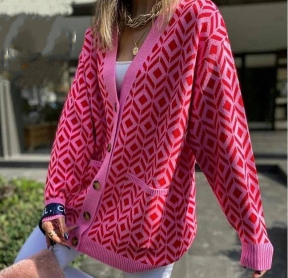 Women's Knitted vintage Sweater Diamond Pattern