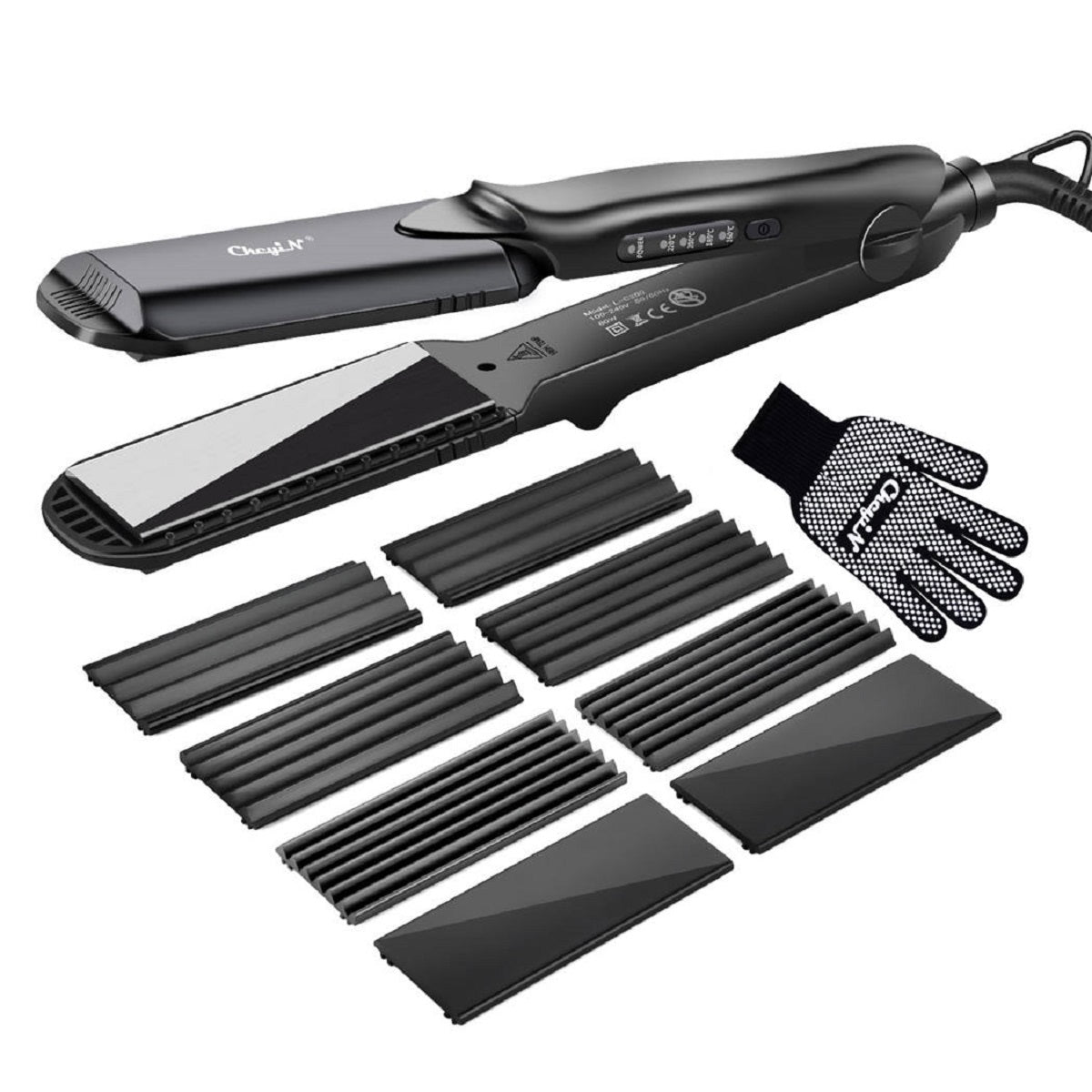 4-in-1 Interchangeable Plates Hair Straightener Flat Iron with Glove