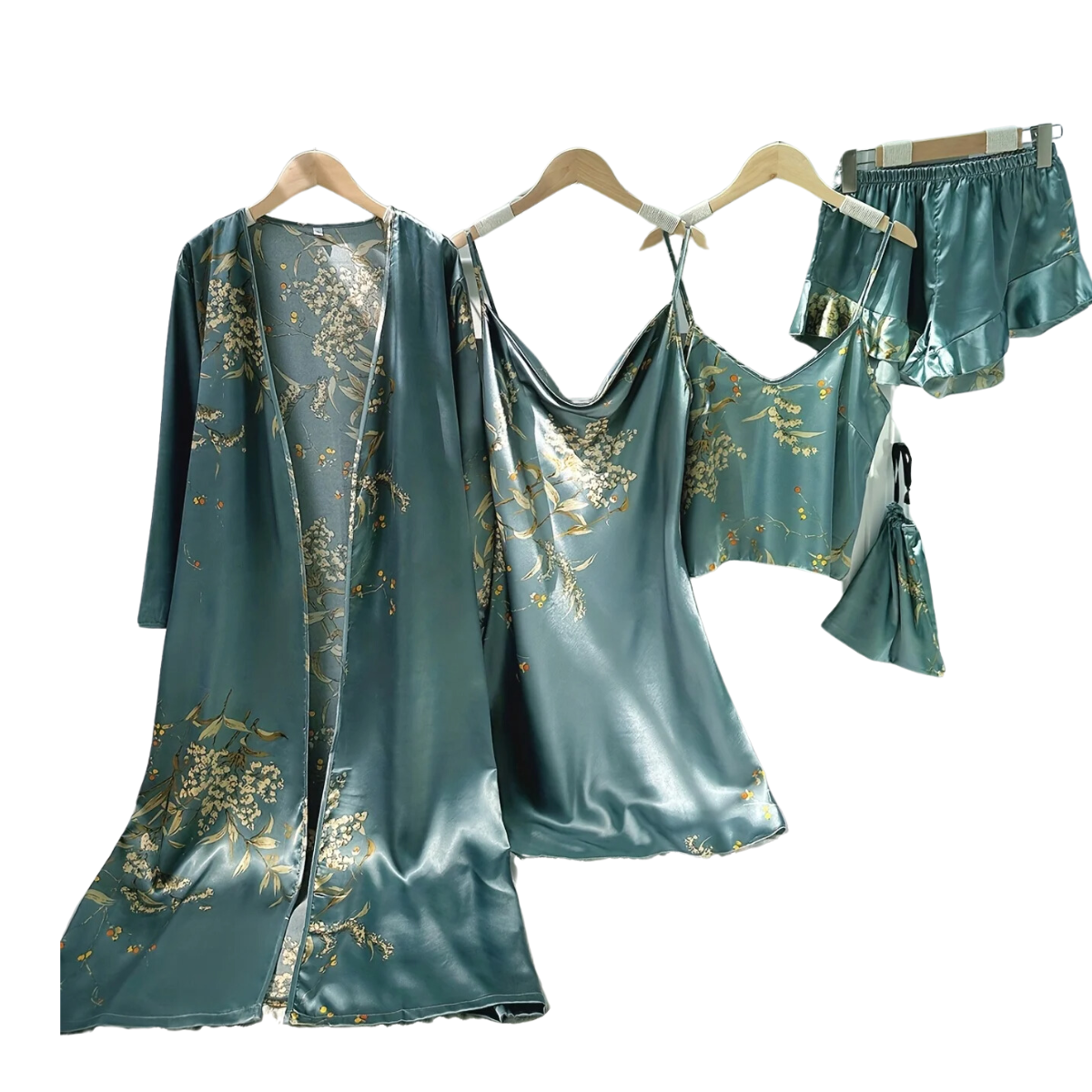 Women's 5 Piece Floral Print Satin Pajama Set