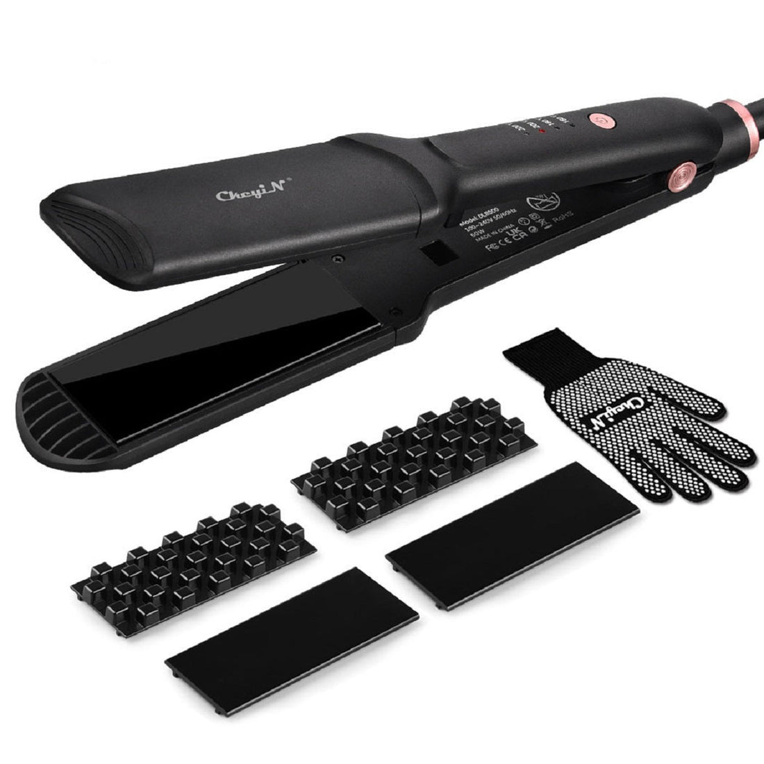 4-in-1 Interchangeable Plates Hair Straightener Flat Iron with Glove