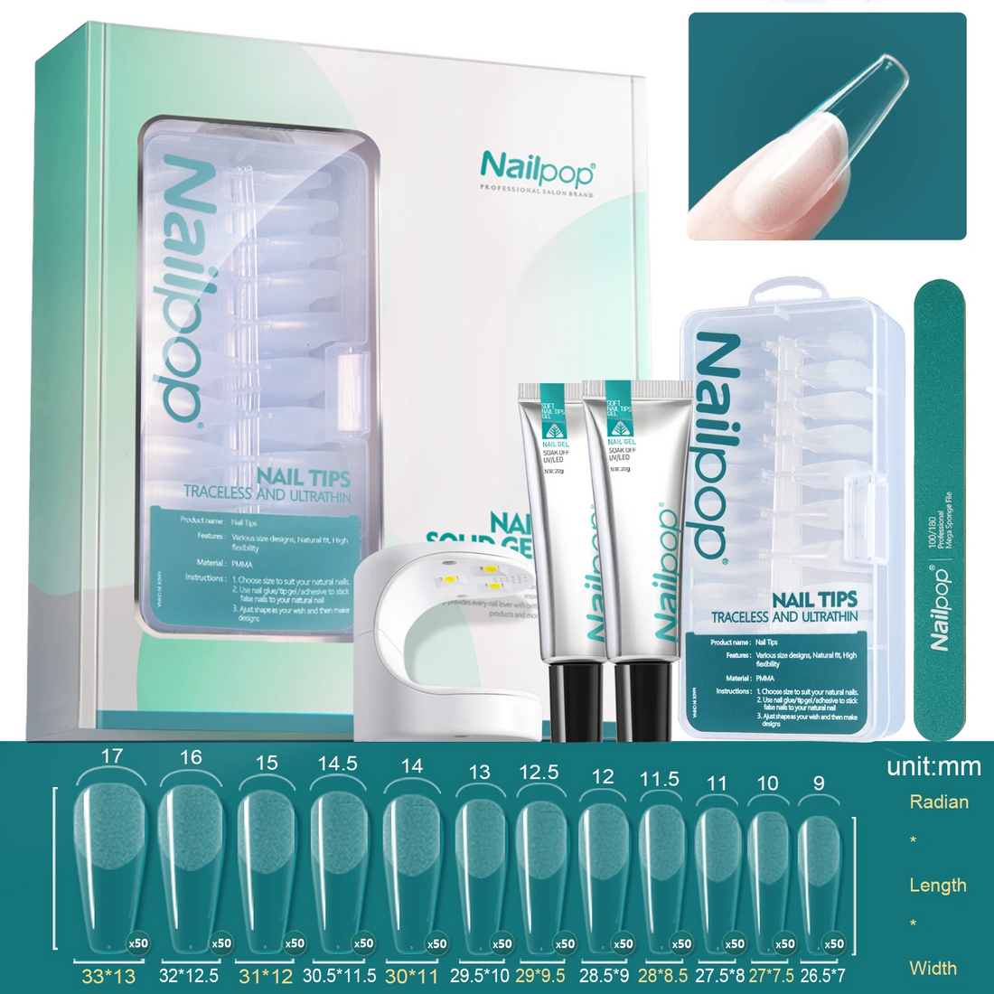 Glue Gel Nail Extension Set with Soft Gel UV Lamp