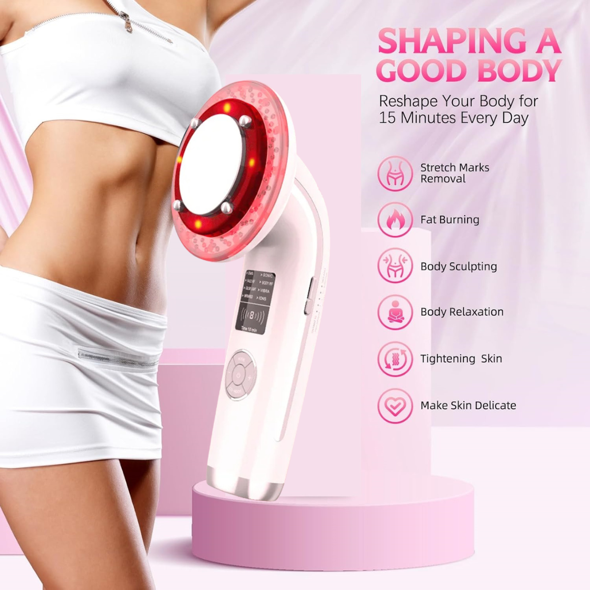 8-in-1 Facial Massager – RF Ultrasonic Cavitation Slimming and Red Light Face Lift Machine