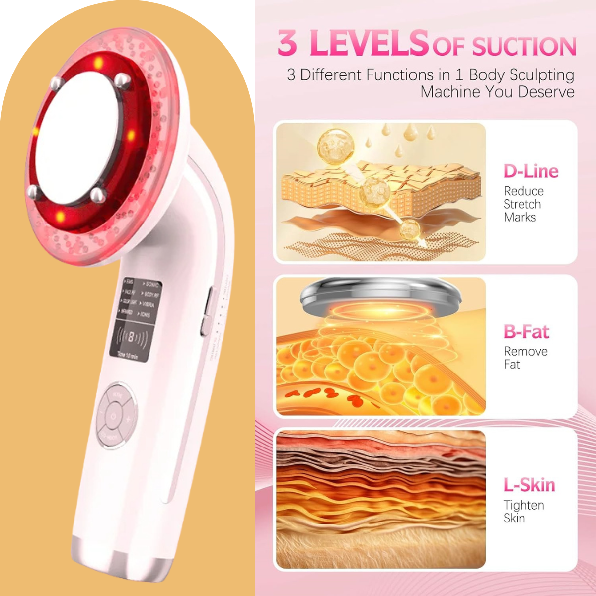 8-in-1 Facial Massager – RF Ultrasonic Cavitation Slimming and Red Light Face Lift Machine