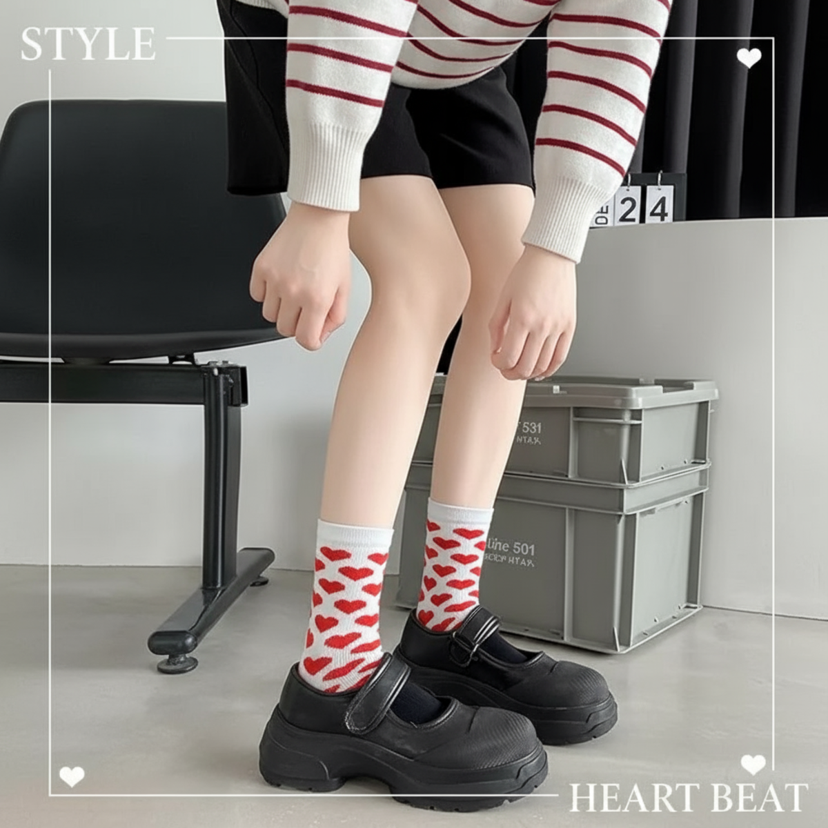 Women’s 4 Pairs Crew Socks – Bear and Heart Print Plush Knit Winter Comfort