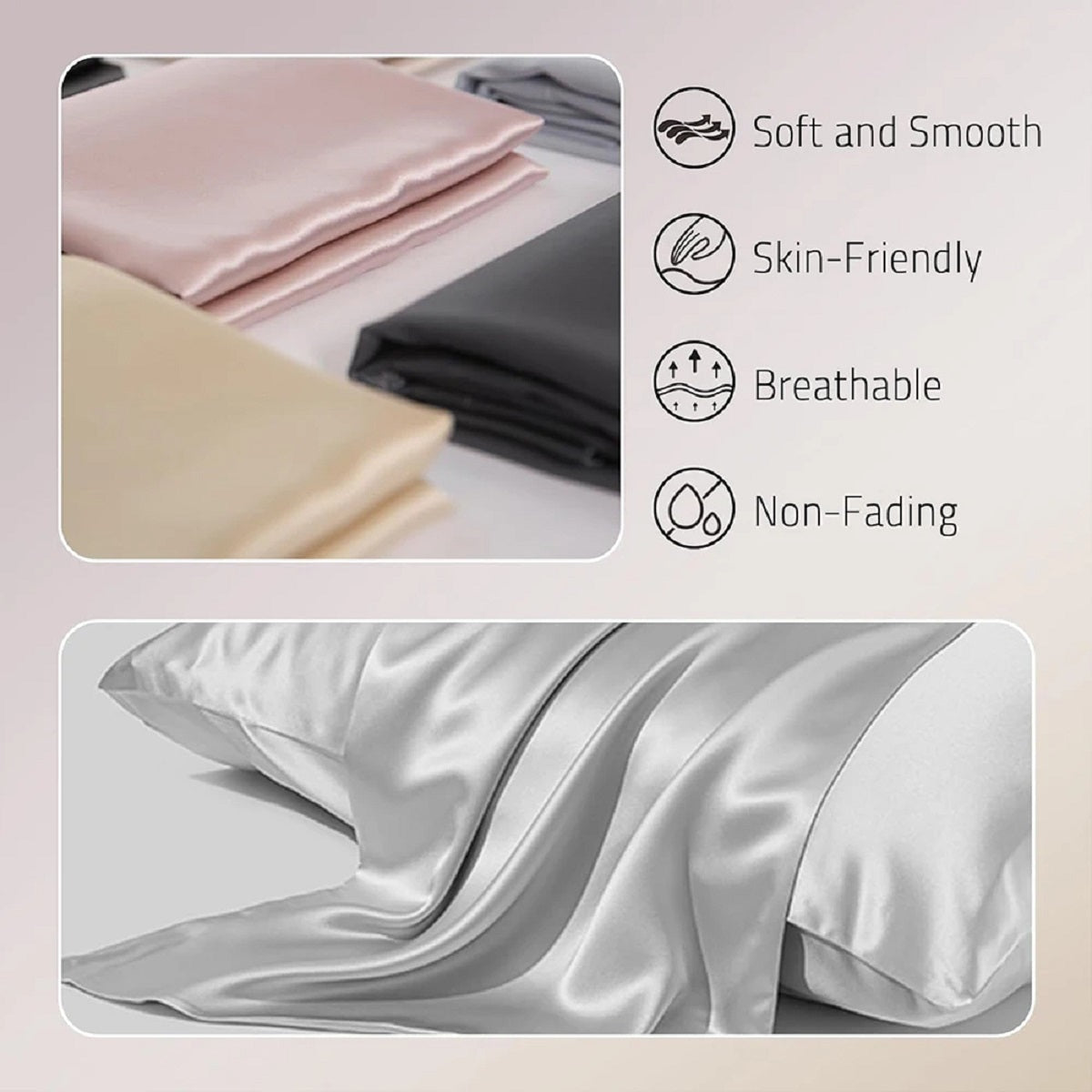 100% Mulberry Silk Pillowcase – Double-Sided Hidden Zipper Cool Touch
