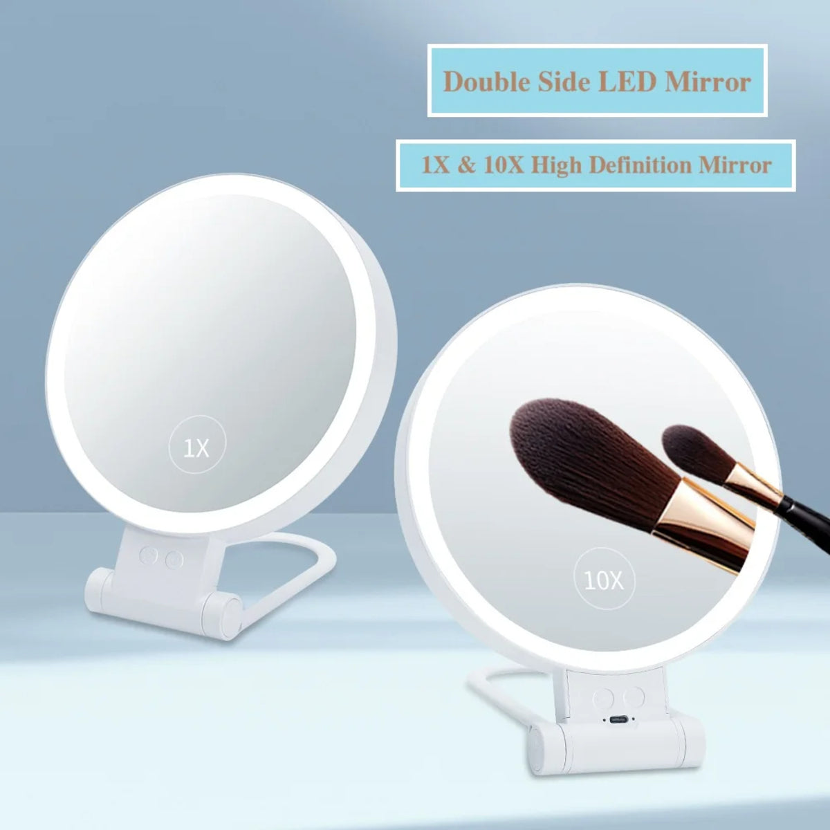 Portable Rechargeable LED Make-Up Mirror – Double-Sided Foldable Desktop