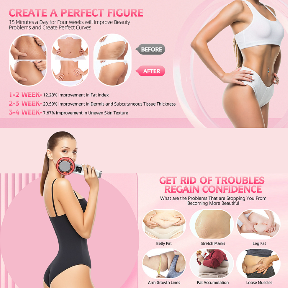 8-in-1 Facial Massager – RF Ultrasonic Cavitation Slimming and Red Light Face Lift Machine