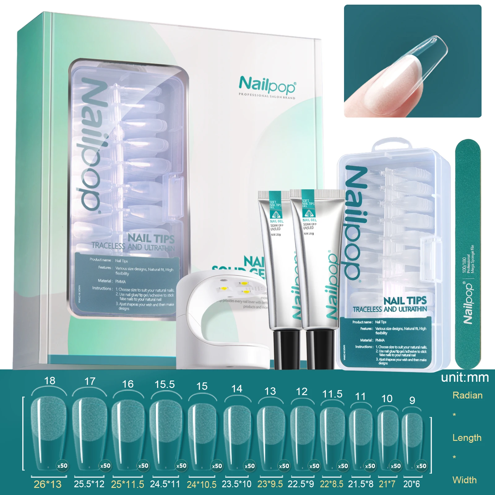 Glue Gel Nail Extension Set with Soft Gel UV Lamp