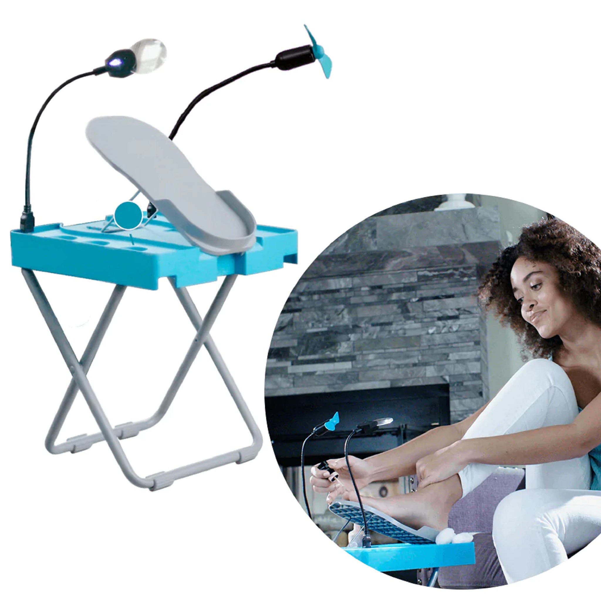 Pedicure foot rest with LED magnifier & drying fan