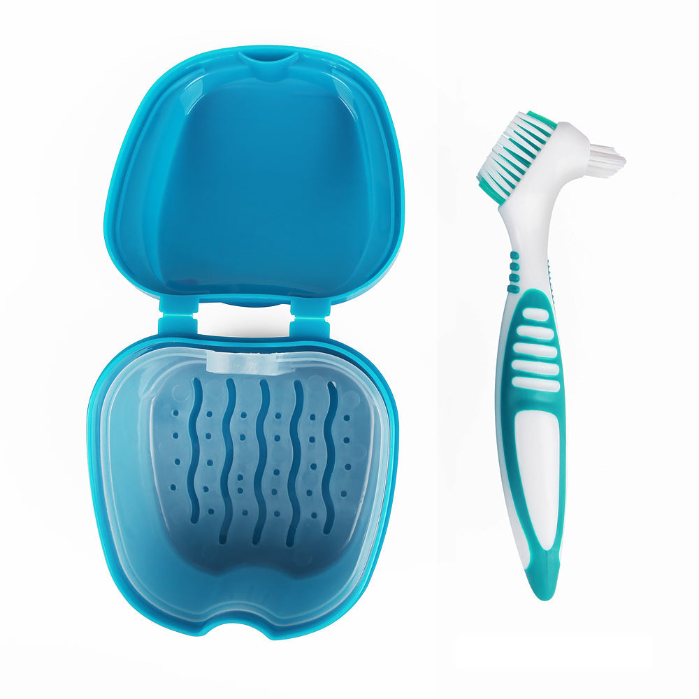 Denture Bath Box Retainer Container with Denture Tooth Brushes