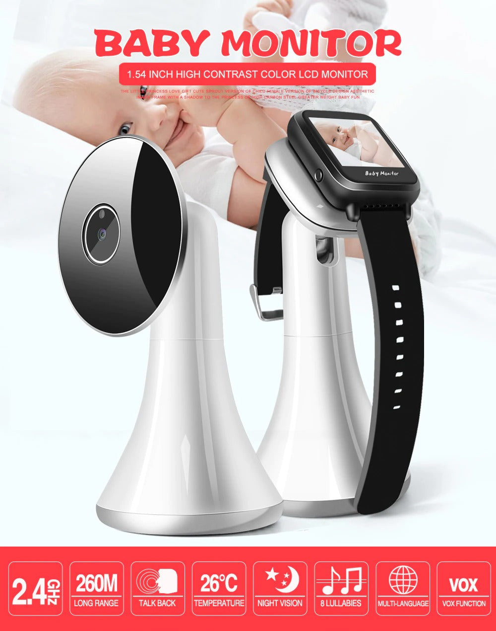 Smart Watch Baby Monitor Wireless  Alarm Camera