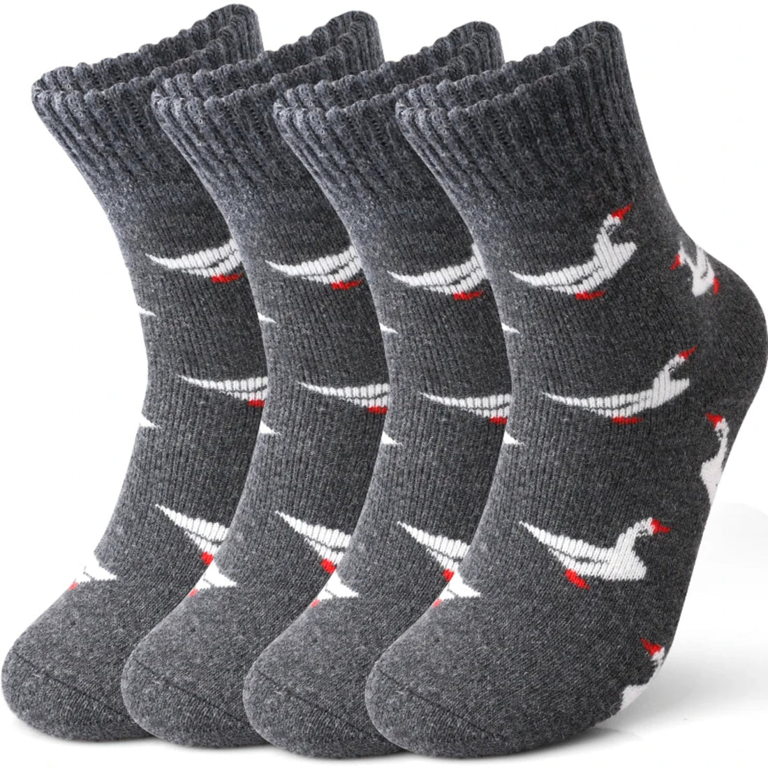 Women’s 4 Pairs Crew Socks – Bear and Heart Print Plush Knit Winter Comfort