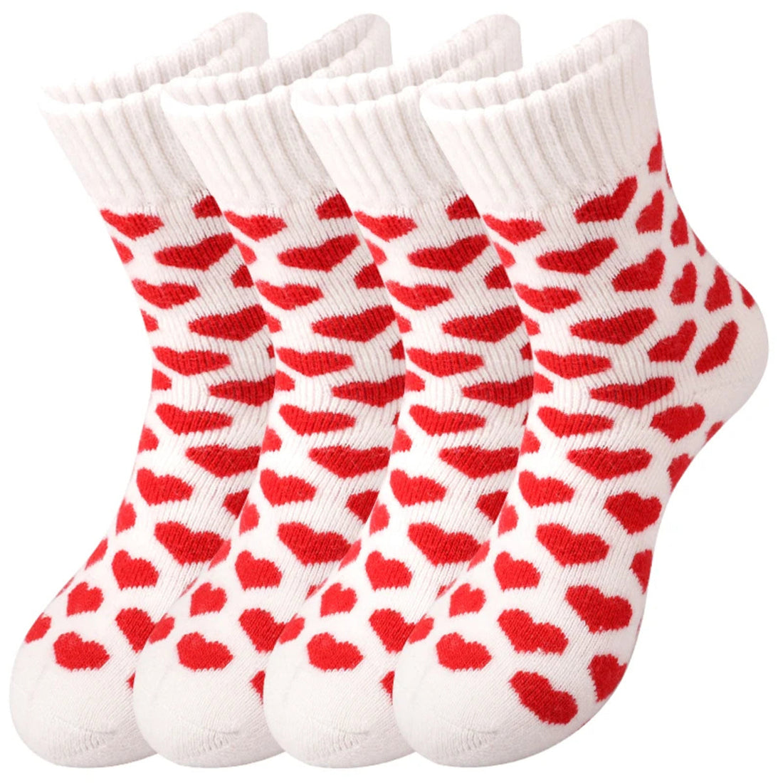Women’s 4 Pairs Crew Socks – Bear and Heart Print Plush Knit Winter Comfort